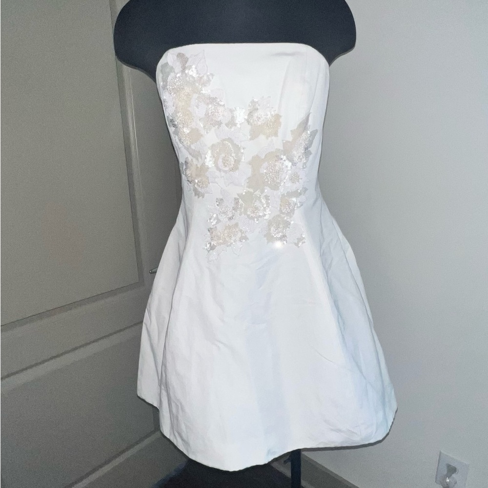 Marchesa Notte Ivory Sequin Floral Dress